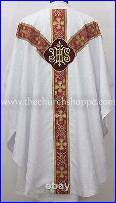 Chasuble WHITE gothic vestment and mass & stole set, casula, casel, casulla