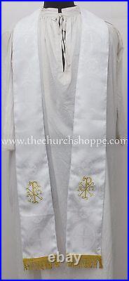 Chasuble WHITE gothic vestment and mass & stole set, casula, casel, casulla