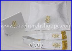 Chasuble WHITE gothic vestment and mass & stole set, casula, casel, casulla