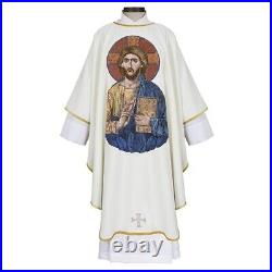 Christ Pantocrator Embroidered Chasuble and Matching Stole for Church Use 51 In