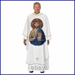 Christ Pantocrator Printed Chasuble with Gold Toned Trim, One Size, 59 In