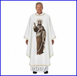 Christ the King Print Gothic Style Embroidered Round Neck Chasuble, 59 In