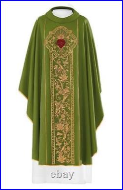 Clergy Embroidered Sacred Heart Chasuble GREEN