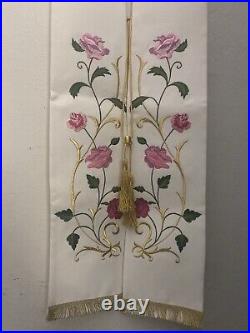 Clergy Stole Made In Italy Pink Rose Gold Leafs