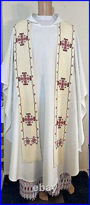 Collared White Vestment Chasuble & Lay Over Stole