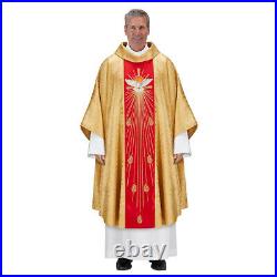 Come Holy Spirit Chasuble Golden Color Cowl Collar Embroidered 51 Inch x 59 Inch