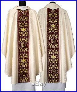 Cream Embroidery made on velvet Chasuble Kasel Messgewand Casula 603-AKC25 us