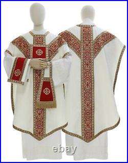 Cream/red Pugin Chasuble with stole Vestment Casulla Crema/roja Casula PY849KC26