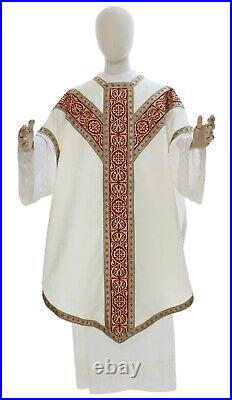 Cream/red Pugin Chasuble with stole Vestment Casulla Crema/roja Casula PY849KC26