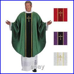 Cross Classic Jacquard Purple with Gold Toned Embroidery Chasuble Vestment 51 In