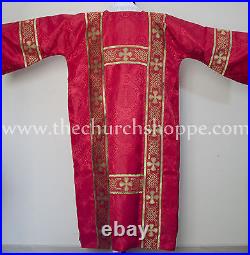 Dalmatic Red vestment with Deacon's stole and maniple lined, Dalmatic chasuble
