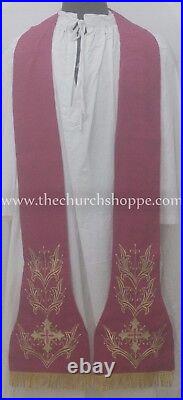 Dark Rose Roman Chasuble Fiddleback Vestment & mass set IHS embroidery NEW
