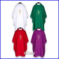 Embroidered Alpha Omega Chasuble and Stole Vestment Sets for Church Set of 4