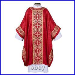 Excelsis Gothic RED Chasuble Polyester Jacquard, Woven Banding Size59 x 51