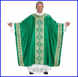Excelsis Gothic Style Chasuble with Gold-Toned Embroidered Edges, 51 In, Green