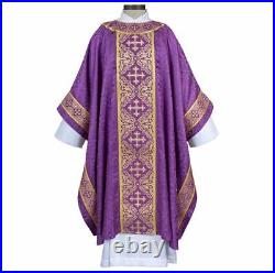 Excelsis Gothic Style Chasuble with Gold-Toned Embroidered Edges, 51 In, Purple