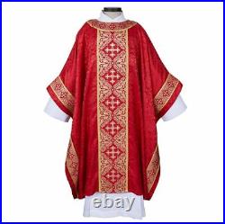 Excelsis Gothic Style Chasuble with Gold-Toned Embroidered Edges, 51 In, Red