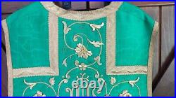 Fine Green Roman Fiddleback Chasuble Casula Gold Embroidered Brocade