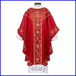 Floreale Chasuble Red Polyester Jacquard Embroidery Size59 W X 51 L