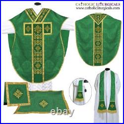 GREEN Chasuble St. Philip Neri Style Vestment & Mass Set, IHS Embroidery, NEW