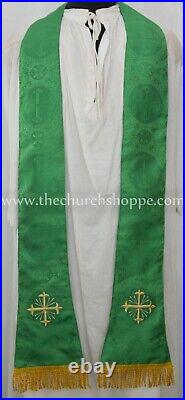 GREEN Chasuble. St. Philip Neri Style vestment & mass set 5 pc, IHS Embroidery