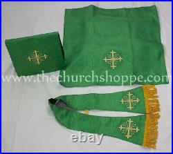 GREEN Chasuble. St. Philip Neri Style vestment & mass set 5 pc, IHS Embroidery