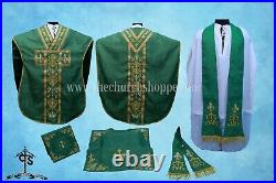 GREEN Chasuble. St. Philip Neri Style vestment & mass set, CHI RHO Embroidery