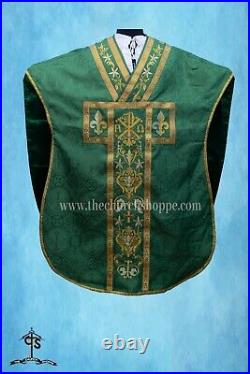 GREEN Chasuble. St. Philip Neri Style vestment & mass set, CHI RHO Embroidery