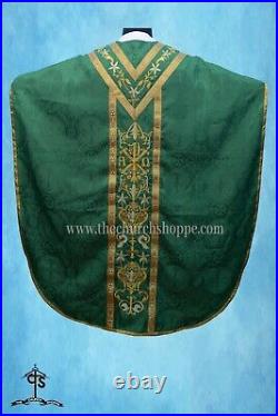 GREEN Chasuble. St. Philip Neri Style vestment & mass set, CHI RHO Embroidery