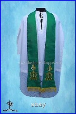 GREEN Chasuble. St. Philip Neri Style vestment & mass set, CHI RHO Embroidery