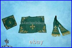 GREEN Chasuble. St. Philip Neri Style vestment & mass set, CHI RHO Embroidery