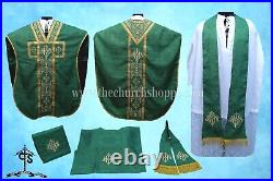 GREEN Chasuble. St. Philip Neri Style vestment & mass set, IHS Embroidery