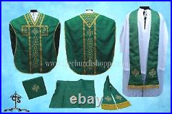 GREEN Chasuble. St. Philip Neri Style vestment & mass set, IHS Embroidery