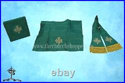 GREEN Chasuble. St. Philip Neri Style vestment & mass set, IHS Embroidery