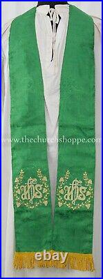 GREEN GOTHIC CHASUBLE vestment and mass & stole set casula casel casulla, NEW