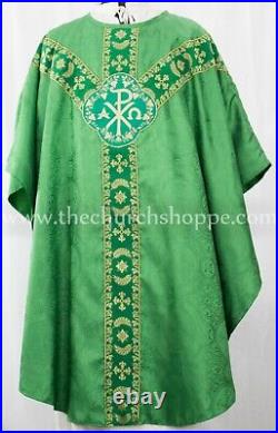 GREEN GOTHIC CHASUBLE vestment and stole set casula casel casulla, IHS
