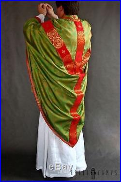 Green Silk Conical Vestment Chasuble Kasel Messgewand Stole Stola Maniple