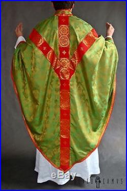 Green Silk Conical Vestment Chasuble Kasel Messgewand Stole Stola Maniple