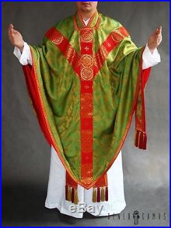 Green Silk Conical Vestment Chasuble Kasel Messgewand Stole Stola Maniple