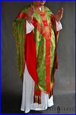 Green Silk Conical Vestment Chasuble Kasel Messgewand Stole Stola Maniple