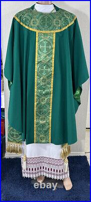 GREEN VESTMENT CHASUBLE & STOLE FULl SET G00