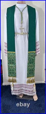 GREEN VESTMENT CHASUBLE & STOLE FULl SET G00