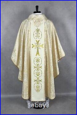 Gold brocade CHASUBLE Gothic style vestment, Jesus the good shepard embroidery