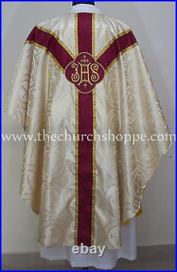 Golden metallic gothic vestment, stole and mass set Gothic chasuble, casula, casel