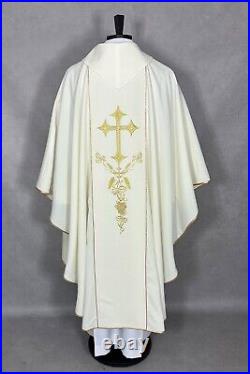 Gothic Chasuble, ecru, plain, a high quality liturgical print-on, embroided