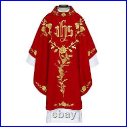 Gothic Style Cowl Collar Chasuble Lugano Collection Vestment 51 In x 59 In Red