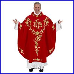 Gothic Style Cowl Collar Chasuble Lugano Collection Vestment 51 In x 59 In Red