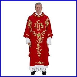 Gothic Style Cowl Collar Chasuble Lugano Collection Vestment 51 In x 59 In Red