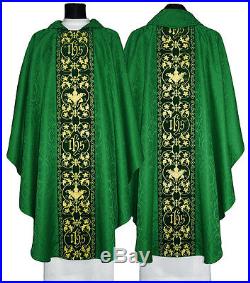 Green Embroidery made on velvet Chasuble Kasel Messgewand Casula 603-AZ25 us