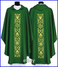 Green Gothic Chasuble IHS Kasel Messgewand Vestment Casula 518-Z us